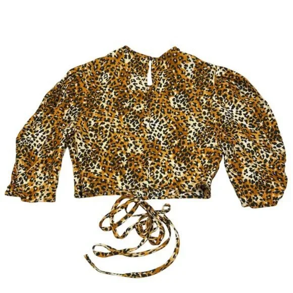 Maje Leopard Cropped Tie Waist Crepe Leopard Print Top - Picture 4 of 7